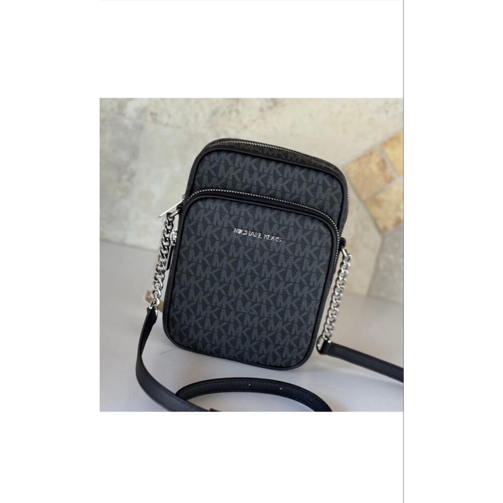 Women's Michael Kors Black Monogram Jet Set Travel Crossbody Bag One Size